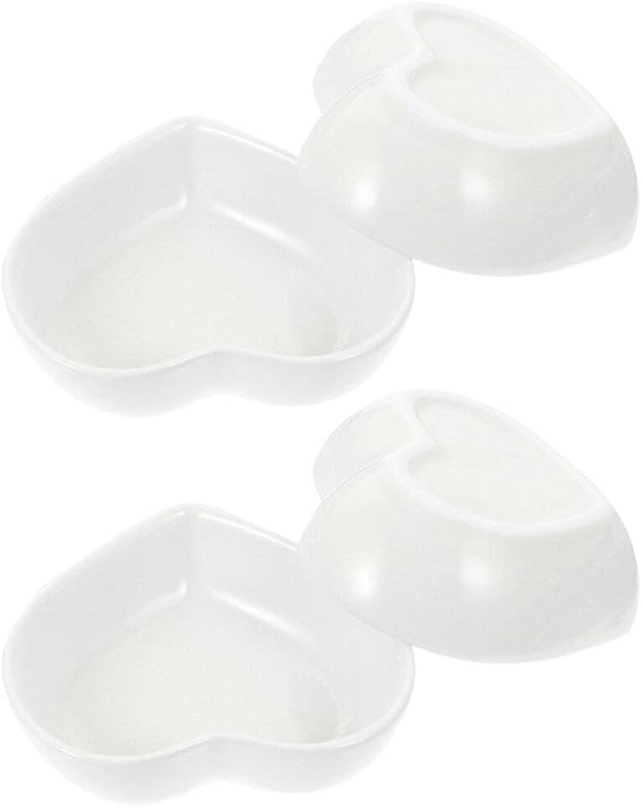 Heart Shaped Ceramic Dipping Bowls Set Of 4 Small Appetizer Plates For Sauces Snacks Home Dining - Image 1